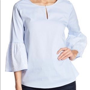 Harve Benard blue & white pinstripe blouse Sz L